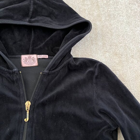 Juicy Couture Velour Zip Up Hoodie Track Jacket M Black - Picture 10 of 13